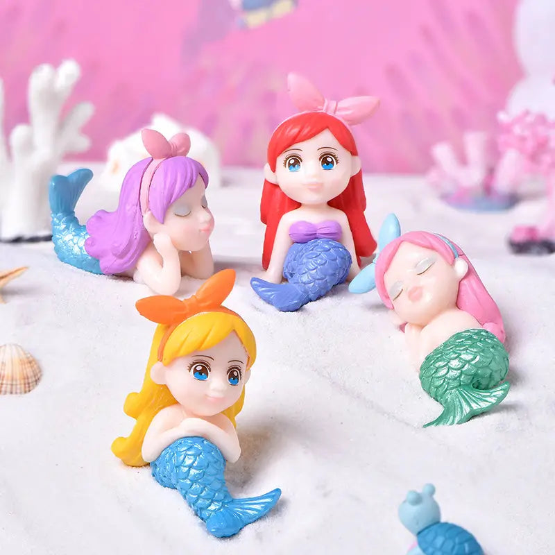 4pcs Cartoon Mermaid Figurines for DIY Decor