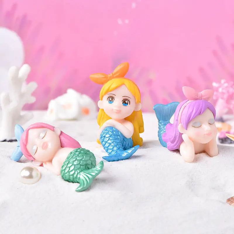4pcs Cartoon Mermaid Figurines for DIY Decor