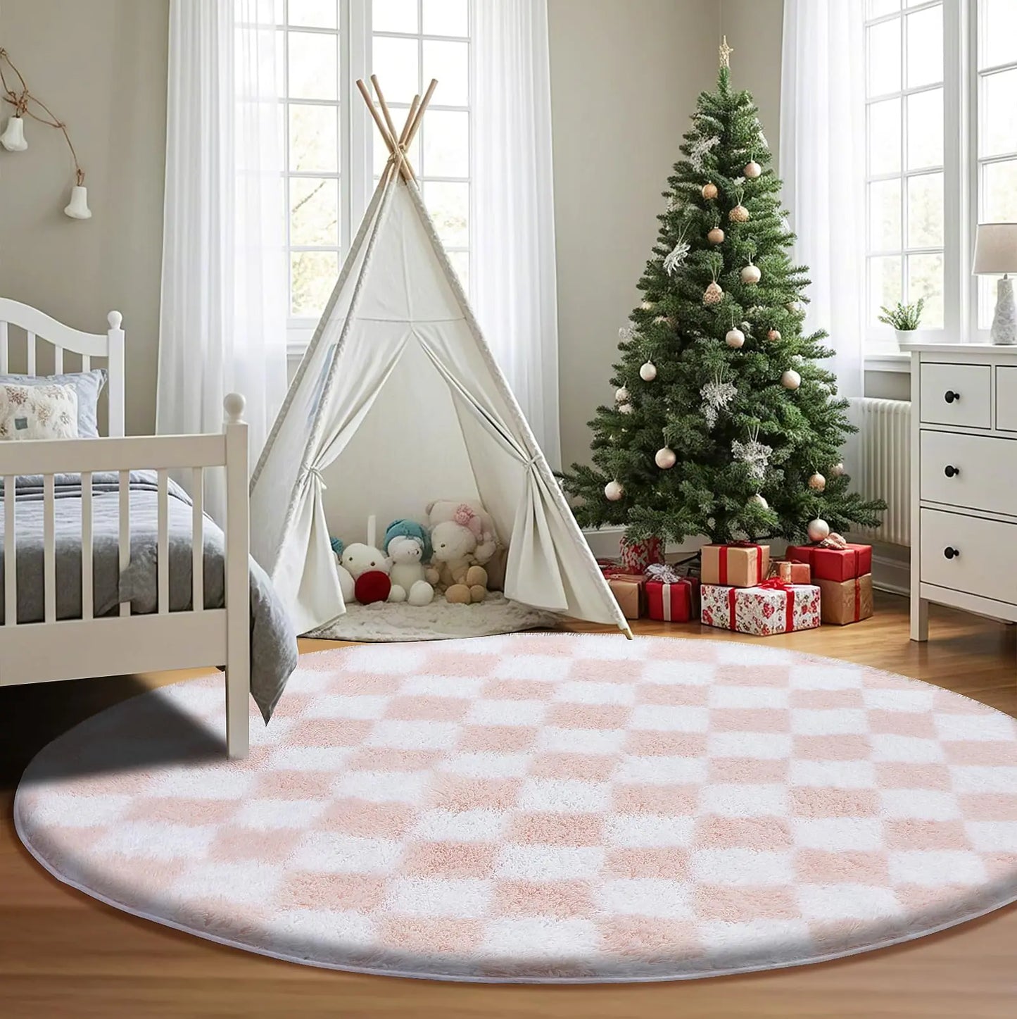 The Blush and Bloom - Cozy Pink Checkered Rug