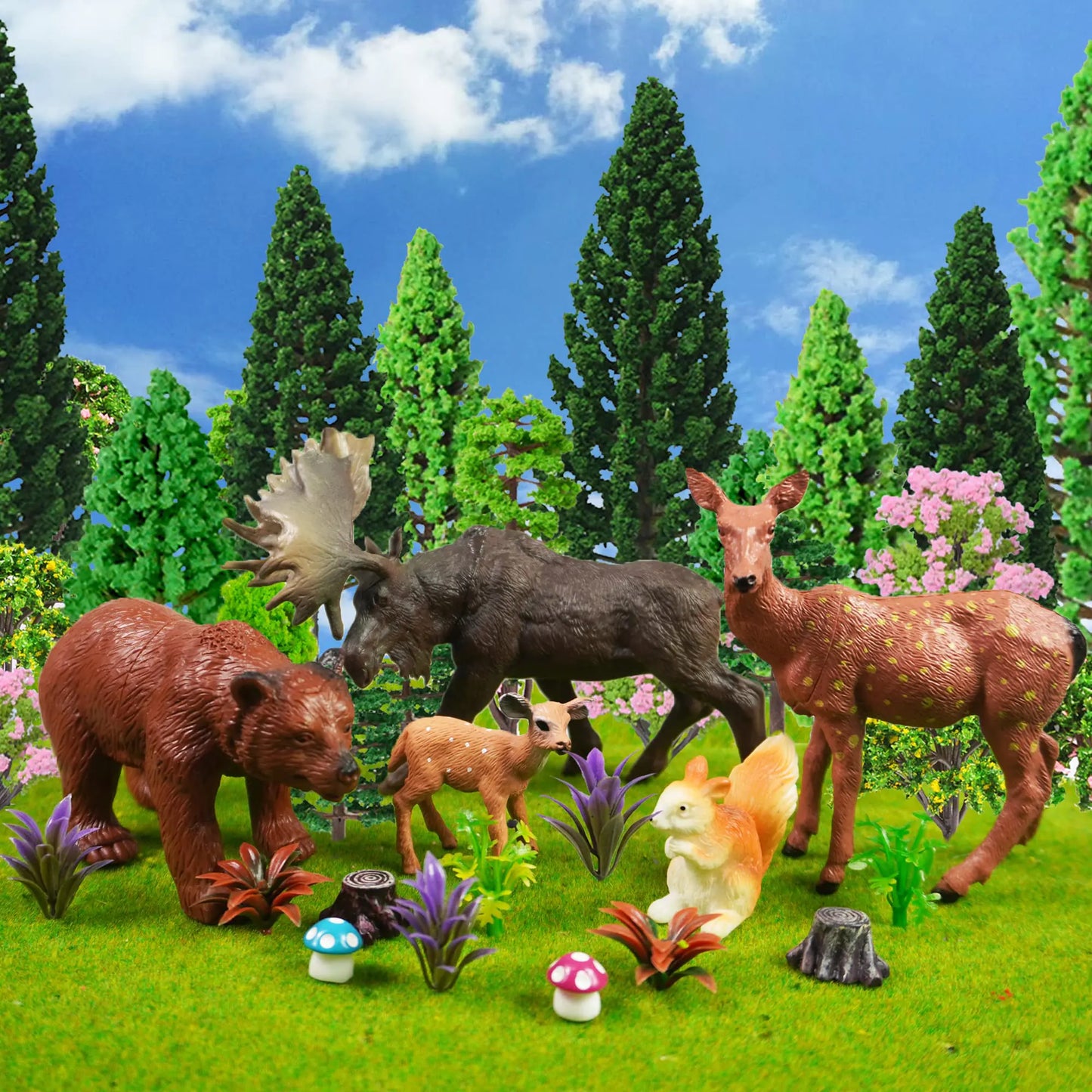 40 PCS Woodland Animals Figures Model Trees 5 Pcs Animal Toy Figurines and 35 Pcs Mixed Plastic Trees Forest for Fairy Gardens