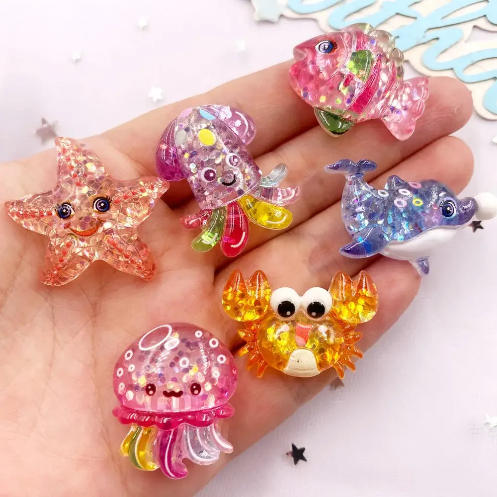 Sparkly Sea Life Assortment (10pcs )Glitter Colorful Resin