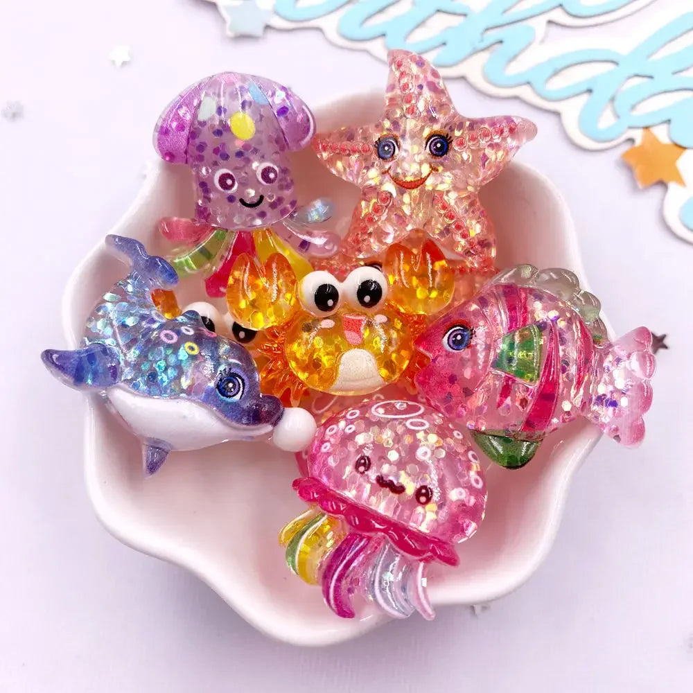 Sparkly Sea Life Assortment (10pcs )Glitter Colorful Resin