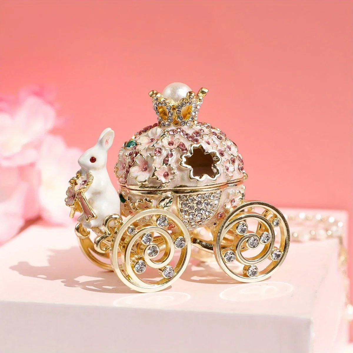Fairytale Cherry Blossom Carriage Trinket Box