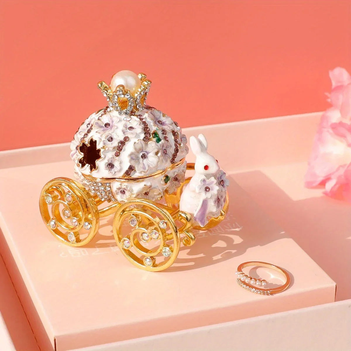 Fairytale Cherry Blossom Carriage Trinket Box