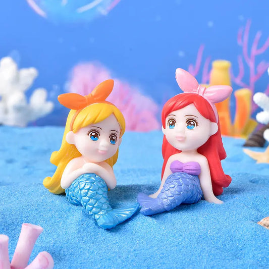 4pcs Cartoon Mermaid Figurines for DIY Decor