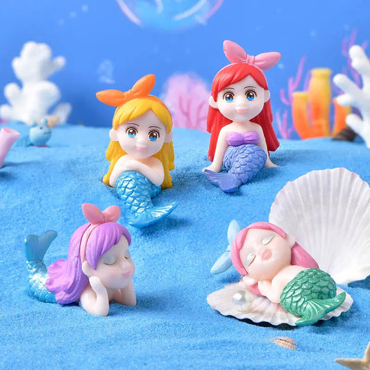4pcs Cartoon Mermaid Figurines for DIY Decor