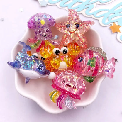 Sparkly Sea Life Assortment (10pcs )Glitter Colorful Resin