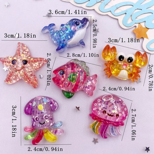 Sparkly Sea Life Assortment (10pcs )Glitter Colorful Resin