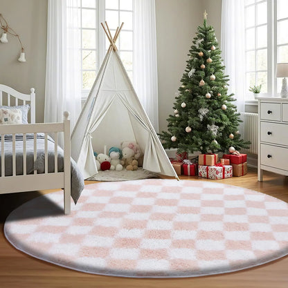 The Blush and Bloom - Cozy Pink Checkered Rug