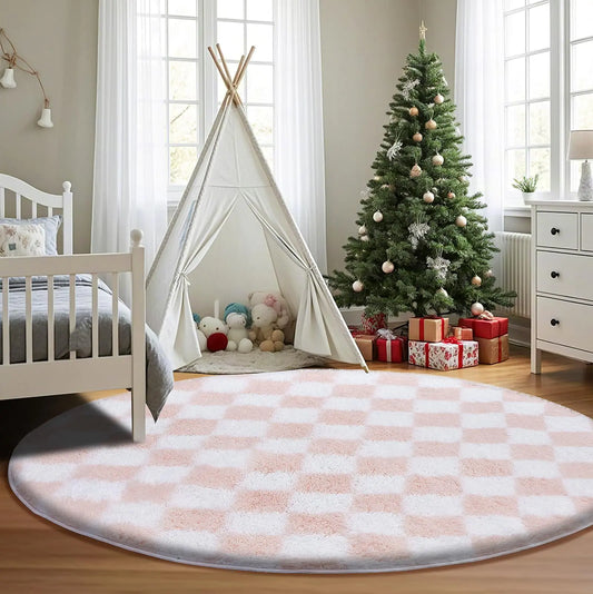 The Blush and Bloom - Cozy Pink Checkered Rug