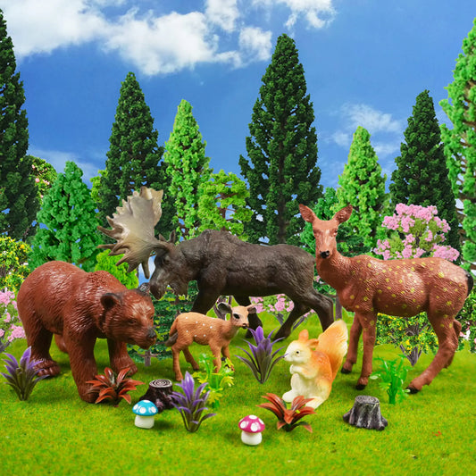 40 PCS Woodland Animals Figures Model Trees 5 Pcs Animal Toy Figurines and 35 Pcs Mixed Plastic Trees Forest for Fairy Gardens